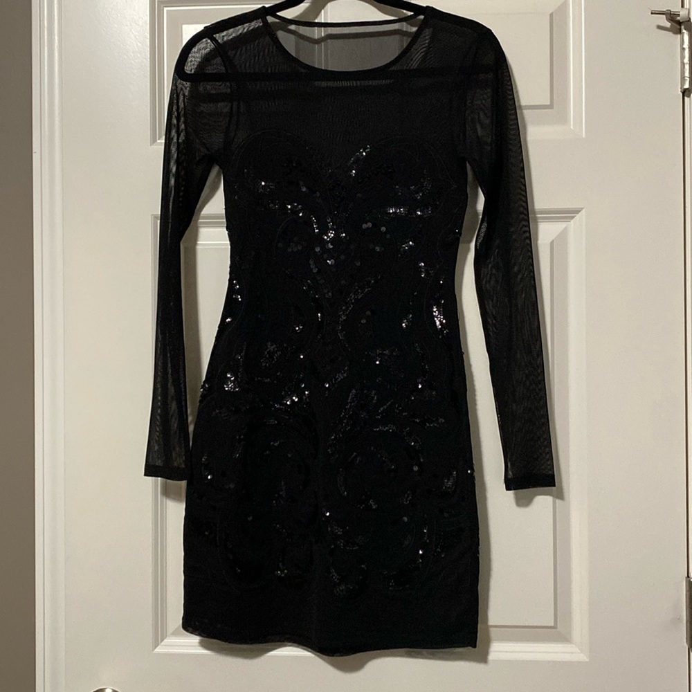 Black Sequin Bodycon Mini Dress